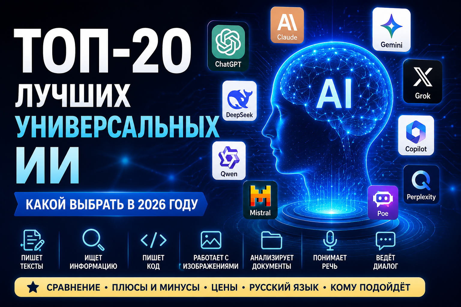 ТОП-20 лучших универсальных ИИ: какой выбрать в 2026 году